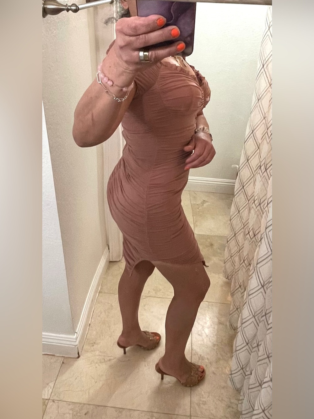 Ruched Midi Bodycon Dress in Dusty Rose